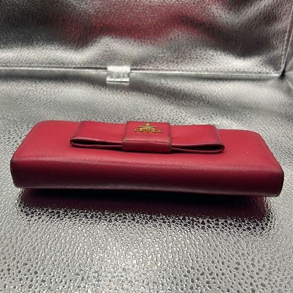 Prada Bow Front Logo Continental Long Wallet Hot Pink Leather Preppy Barbiecore - Picture 10 of 13